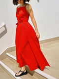 Unique Side Slit Lace-Up Pocket Vest Dress