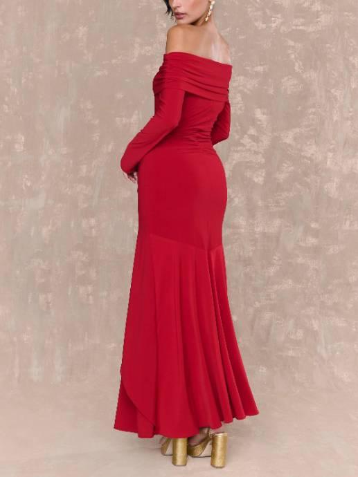 Aurohaya Off-shoulder Irregular Hem Maxi Dress