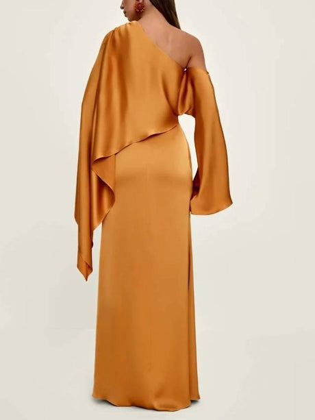 Aurohaya Off-Shoulder Asymmetric Slit Maxi Dress
