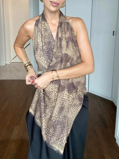 Aurohaya Back-inspired Gradient Print Asymmetrical Draped Maxi Dress