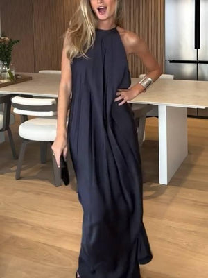Aurohaya Minimalist Halter Neck Backless Maxi Dress