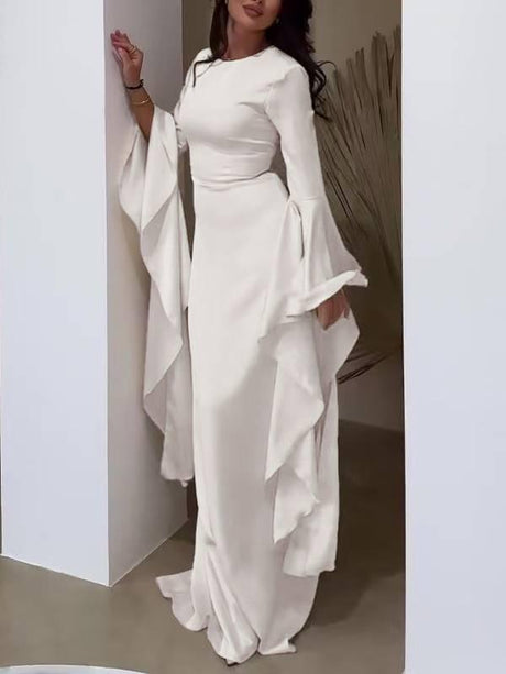 Aurohaya Ruffled Sleeve Design Maxi Dress White