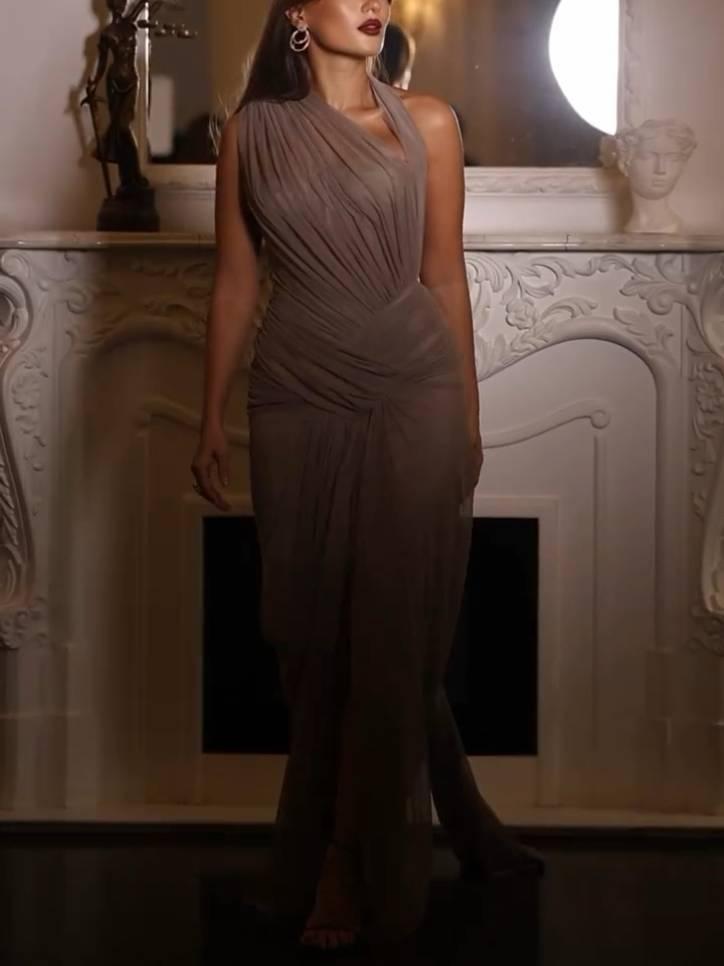 Aurohaya Hollow Design Pleated Maxi Dress