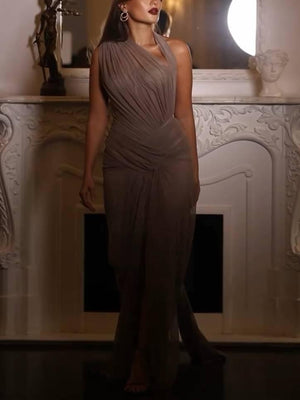 Aurohaya Hollow Design Pleated Maxi Dress