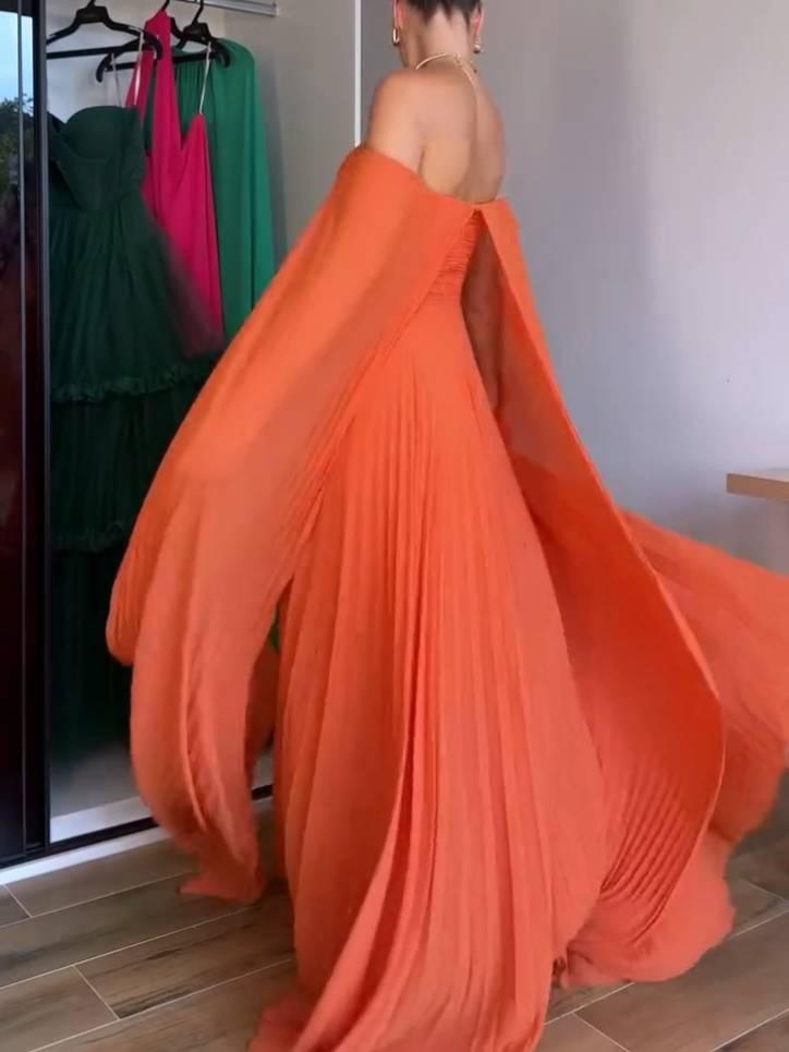 Aurohaya Tube Top Shawl Design Pleated Maxi Dress
