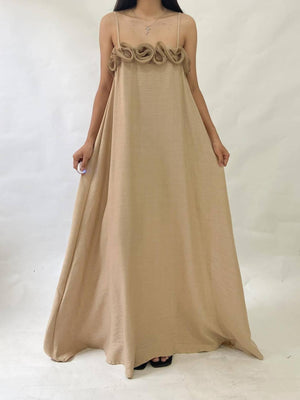 Aurohaya Three-dimensional Flower Maxi Sling Dress