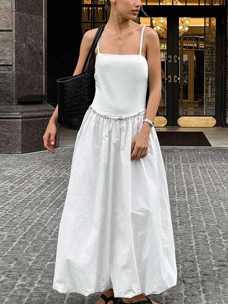 Aurohaya Vacation Style Strap Tutu Maxi Dress