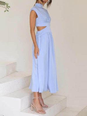 Aurohaya Cutout Waist Pocketed Vacation Midi Dress