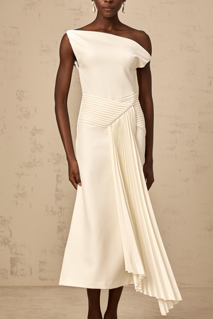 Aurohaya Laurine asymmetrical draped midi dress in White