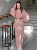 Chic Knit Turtleneck Long Sleeve Bodycon Dress with Waist Belt