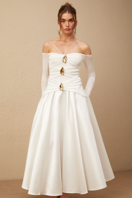 Aurohaya Nadine off-shoulder panelled maxi dress in White