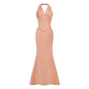 Aurohaya Aurélie Orange Halterneck Mermaid Maxi Dress