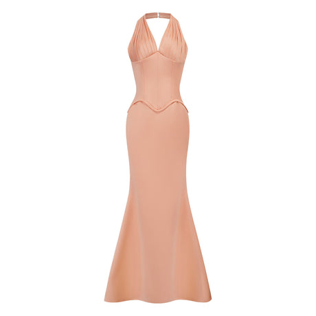 Aurohaya Aurélie Orange Halterneck Mermaid Maxi Dress