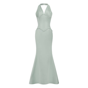 Aurohaya Aurélie Green Halterneck Mermaid Maxi Dress