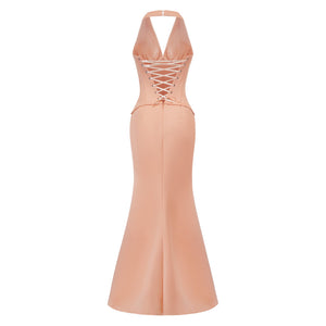 Aurohaya Aurélie Orange Halterneck Mermaid Maxi Dress