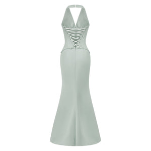 Aurohaya Aurélie Green Halterneck Mermaid Maxi Dress