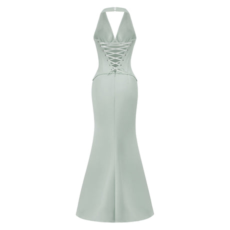 Aurohaya Aurélie Green Halterneck Mermaid Maxi Dress