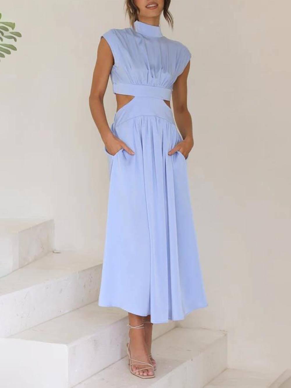 Aurohaya Cutout Waist Pocketed Vacation Midi Dress
