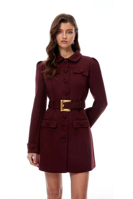 Aurohaya Sofía Burgundy Belted Mini Blazer Dress