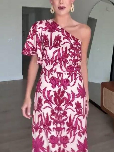 Aurohaya Two-Way Off-Shoulder Print Dress