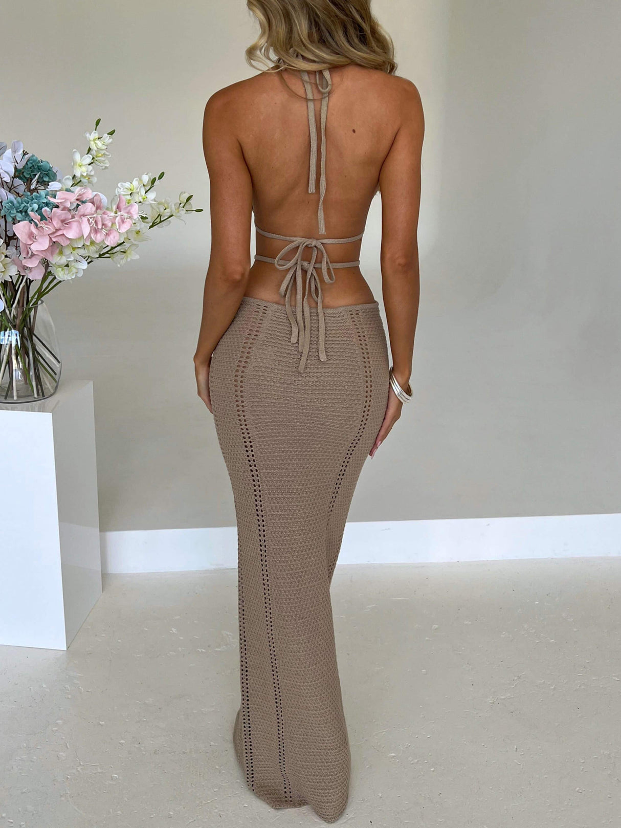 Aurohaya Sexy Backless Wrap Chest Midi Dress