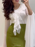 Ruffle Bell-Sleeve Tie-Front Slim-Fit Maxi Dress