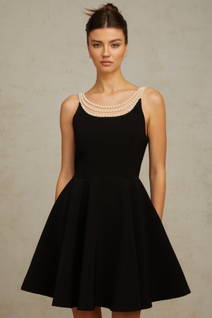 Aurohaya Danaé black faux-pearl-embellished mini dress