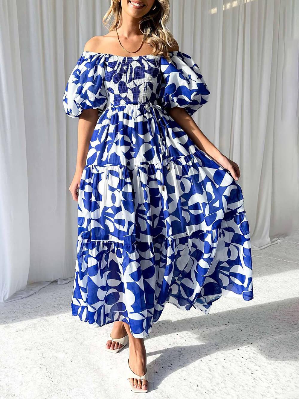 Aurohaya Unique Floral Print Patchwork Up Pleated Maxi Dress