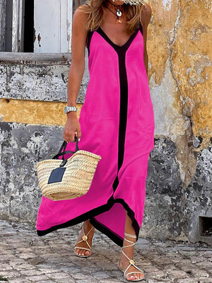Aurohaya Colorblock Suspender Midi Dress Rose Red