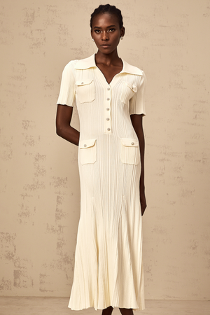 Aurohaya Nouria neutrals ribbed-knit midi dress