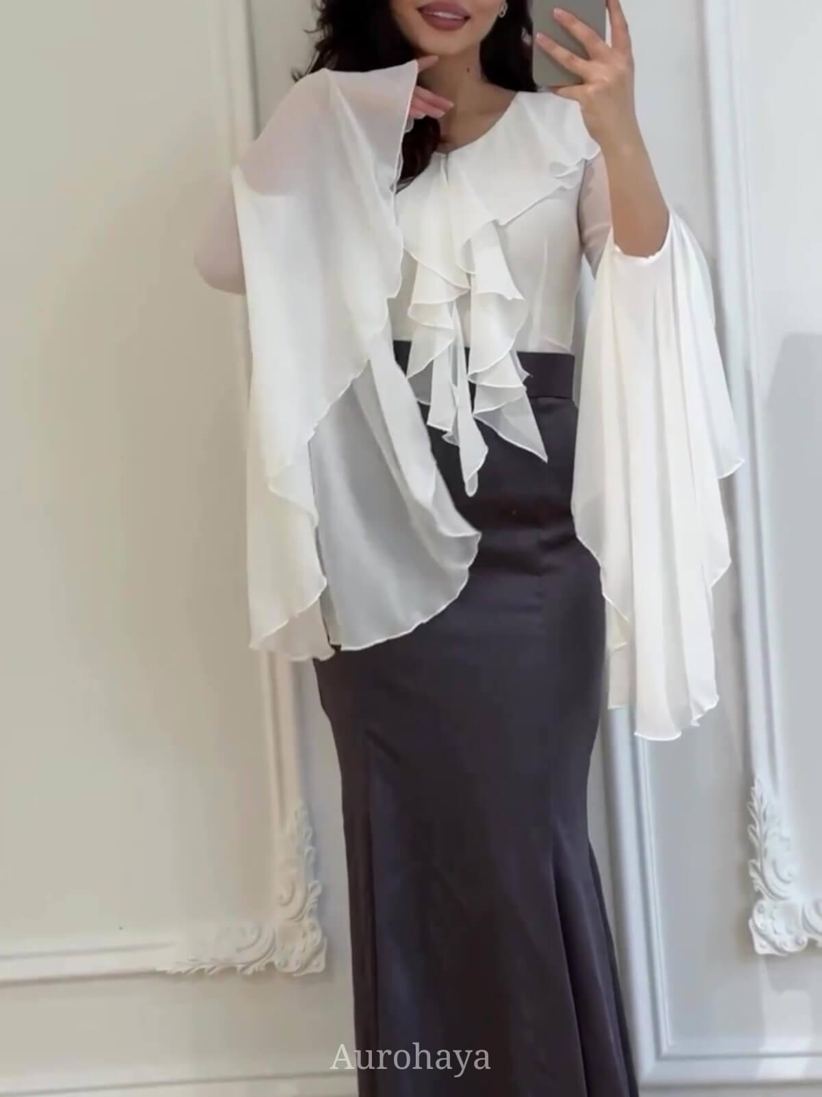 Aurohaya Ruffle Bell-Sleeve Tie-Front Slim-Fit Maxi Dress