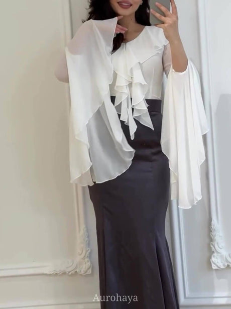 Aurohaya Ruffle Bell-Sleeve Tie-Front Slim-Fit Maxi Dress