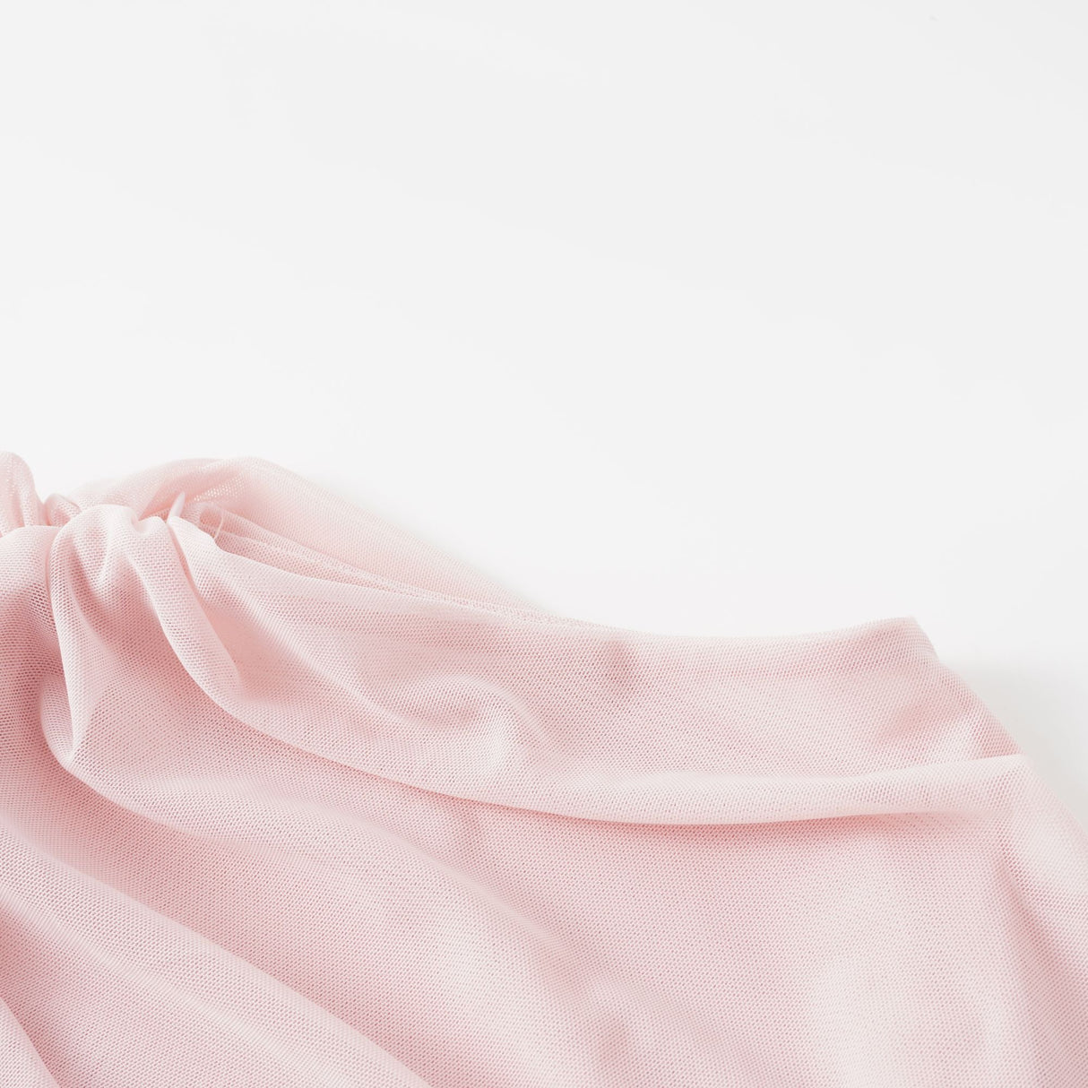 Aurohaya Garance Pink Asymmetrical Ruched Mesh Maxi Dress