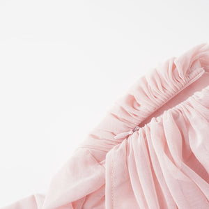 Aurohaya Garance Pink Asymmetrical Ruched Mesh Maxi Dress