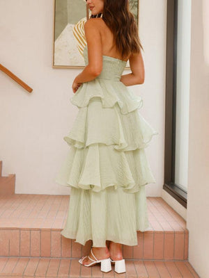 Aurohaya Elegant Strapless Backless Cake Midi Dress