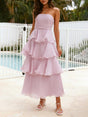 Aurohaya Elegant Strapless Backless Cake Midi Dress Taro purple