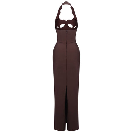 Aurohaya Noisette Halter Cut-Out Bodycon Maxi Dresses Brown