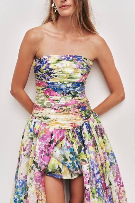 Aurohaya Jeanne Hydrangea Floral Strapless Maxi Dress