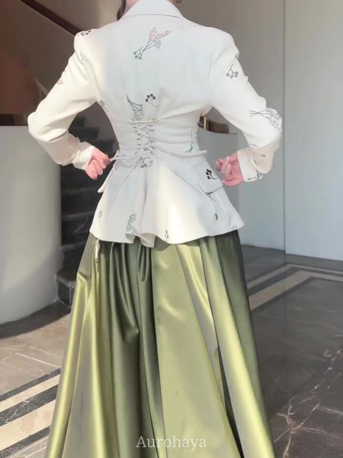 Olive Satin A-Line Full-Circle Maxi Skirt, DES119 [Pre Sale]