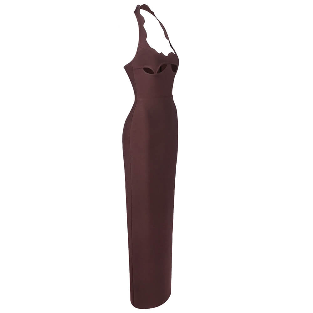 Aurohaya Noisette Halter Cut-Out Bodycon Maxi Dresses