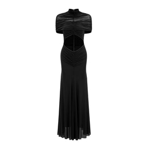 Aurohaya Bruna Cut-Out Ruched Mesh Maxi Dress