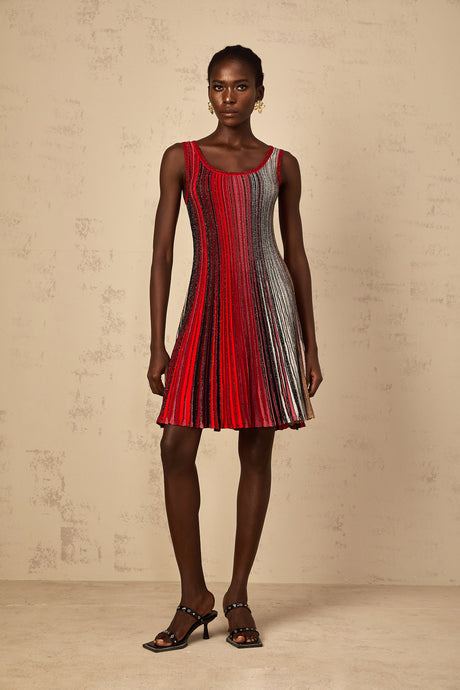 Aurohaya Amaryllis Red Sequin Striped Knit Mini Dress