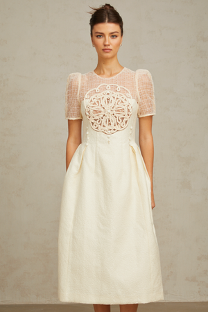 Aurohaya Camille white braid panelled midi dress