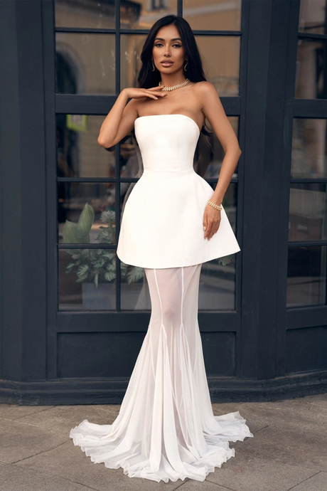 Aurohaya Mélanie White Corset Dress & Mesh Skirt Set
