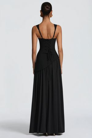 Aurohaya Sidonie Black Asymmetrical Maxi Gown