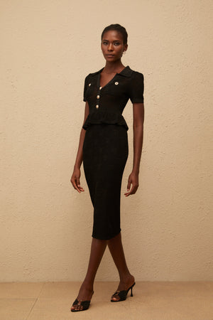 Aurohaya Theodora Black Crochet Knit Midi Dress