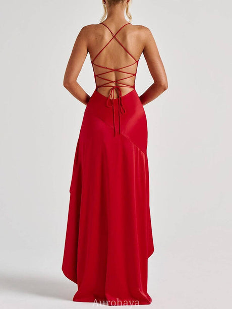 Aurohaya Delphine Spaghetti-Strap Ruffle Maxi Dress