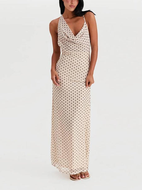 Aurohaya Polka Dot Suspender Irregular Swing Collar Dress