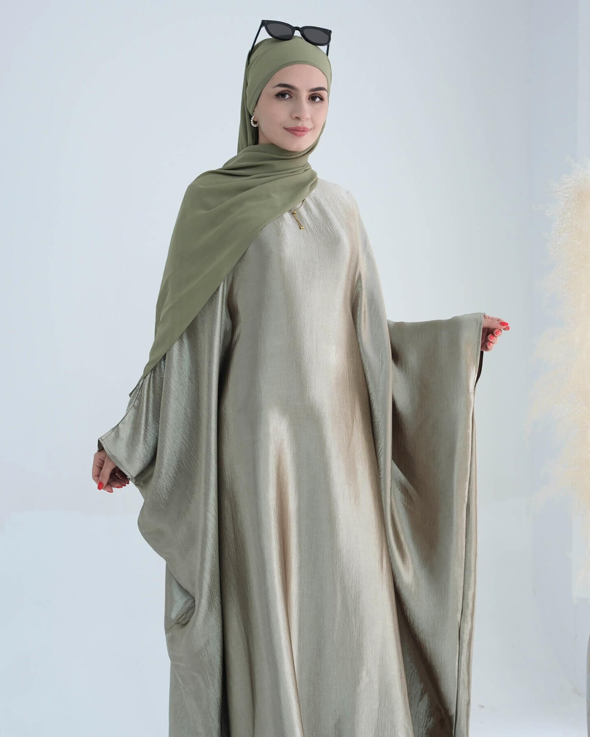 Shiny Satin Butterfly Abaya Dress