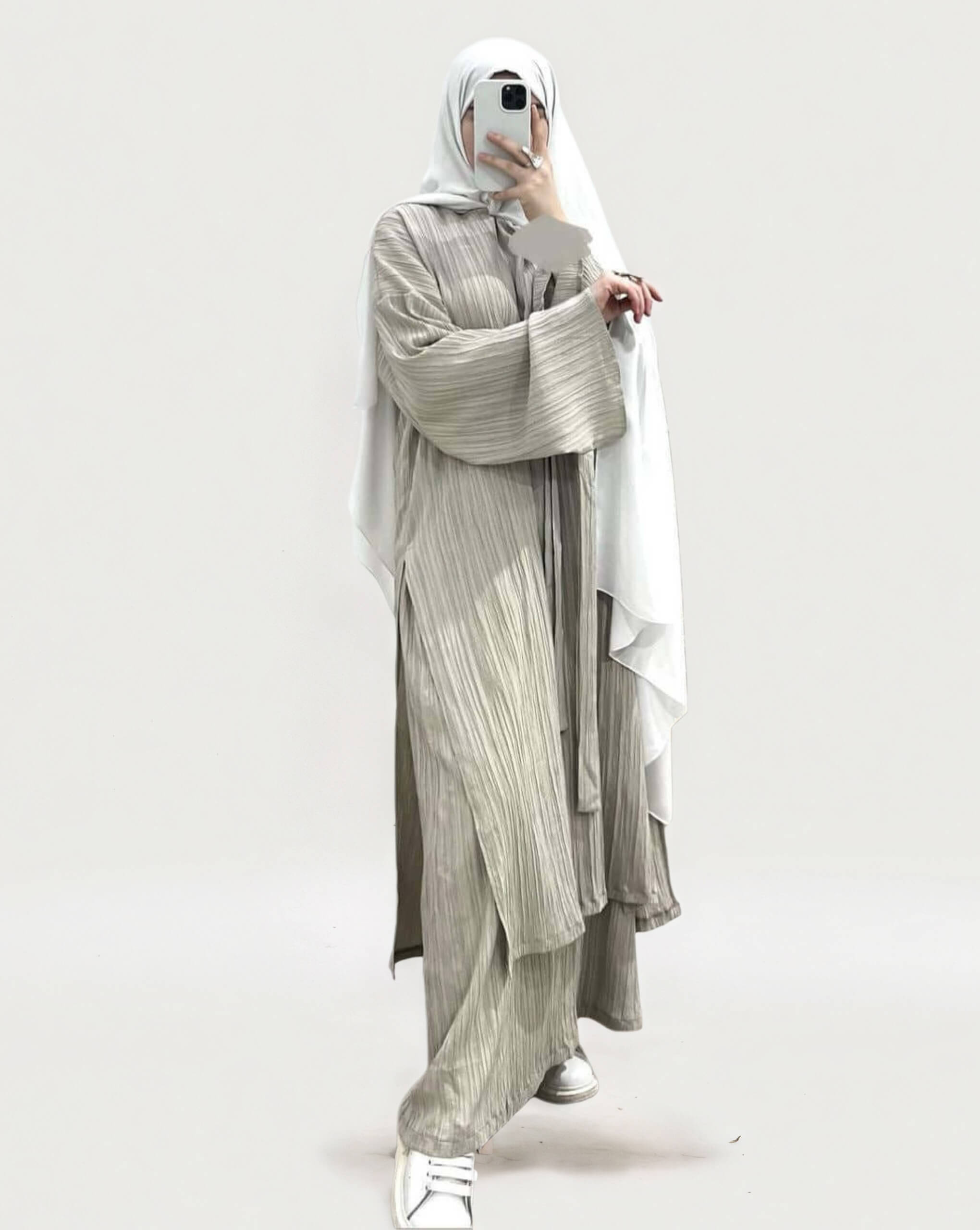 Long Sleeved Pleated Abaya 2-Piece Set